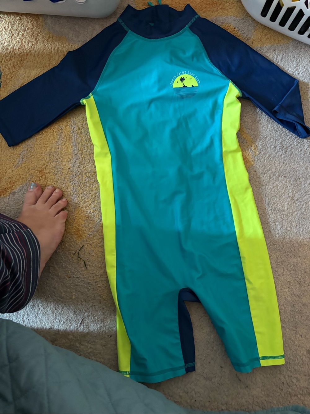 H&M Teal, Navy & Neon Yellow Kids One-Piece Swim Suit